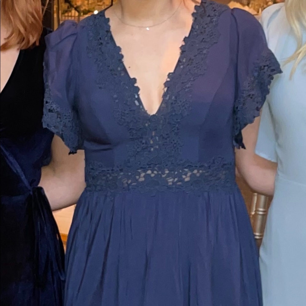 Azazie bridesmaid dress navy blue, floor length